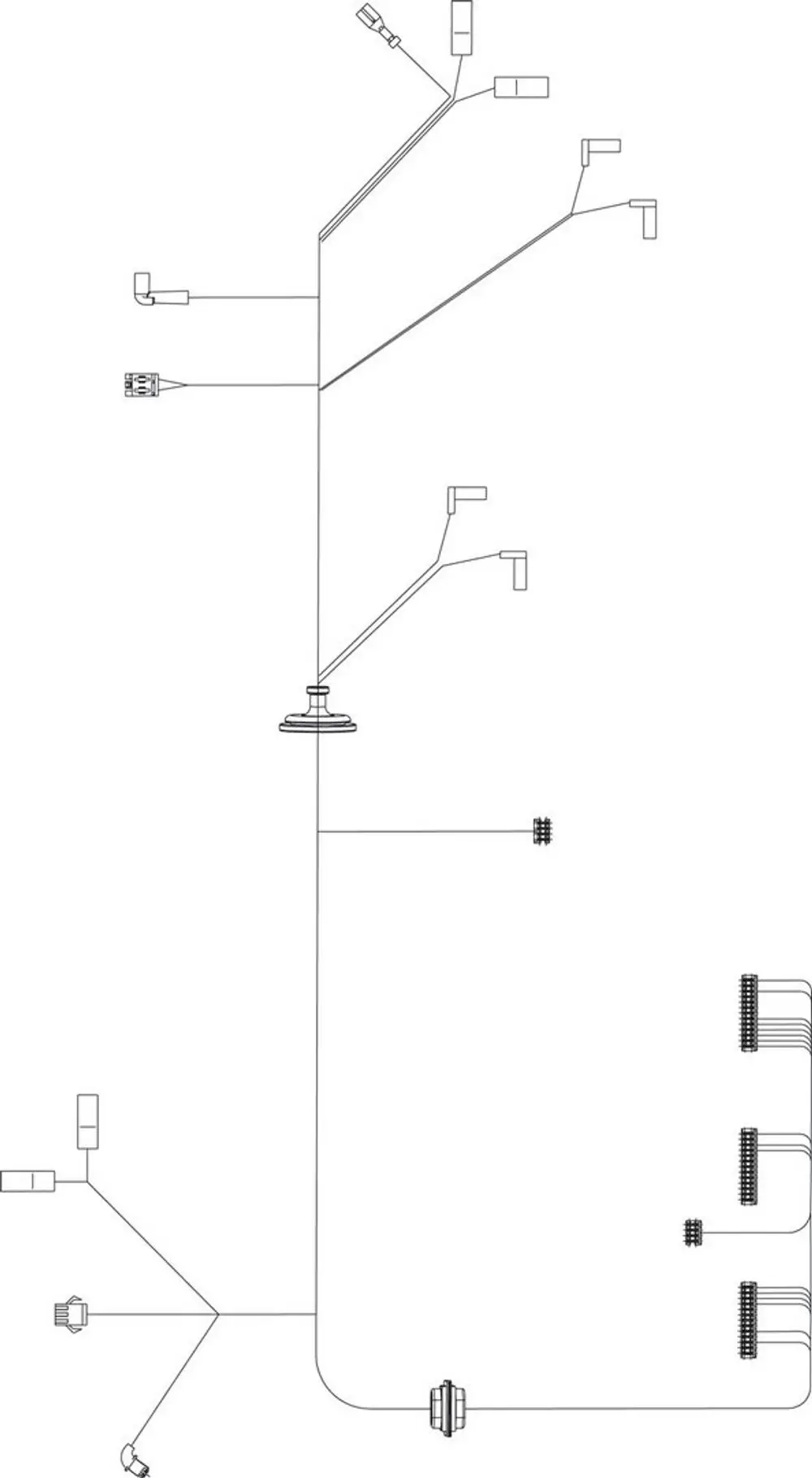 Kabelbaum von Bosch, dargestellt in einer schematischen Ansicht mit mehreren Anschlüssen und Verbindungen, geeignet für elektrische Anwendungen.